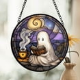 thumbnail image 1 of Ghost Reading Stained Glass Suncatcher, Cute Halloween Window Art, Cozy Spooky Decor, 1 of 5