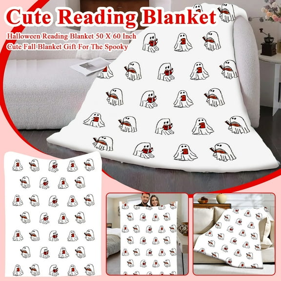 Ghost Reading Throw Blanket, Cute Fall Flannel Blanket Gift for Spooky Season Cute Fall Knitted Blankets Gift for Halloween, Lightweight Cozy Blankets for Sofa Suitable,130×180 CM