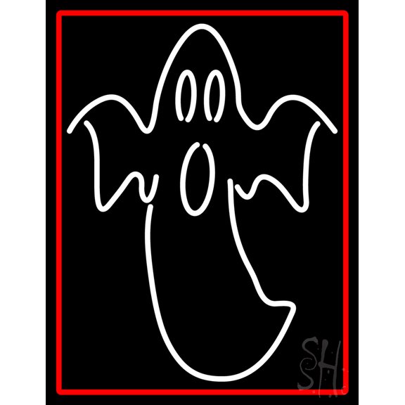 Ghost With Red Border LED Neon Sign 24 x 31 - inches, Clear Edge Cut Acrylic Backing, with Dimmer - Bright and Premium built indoor LED Neon Sign for special occasion decor.