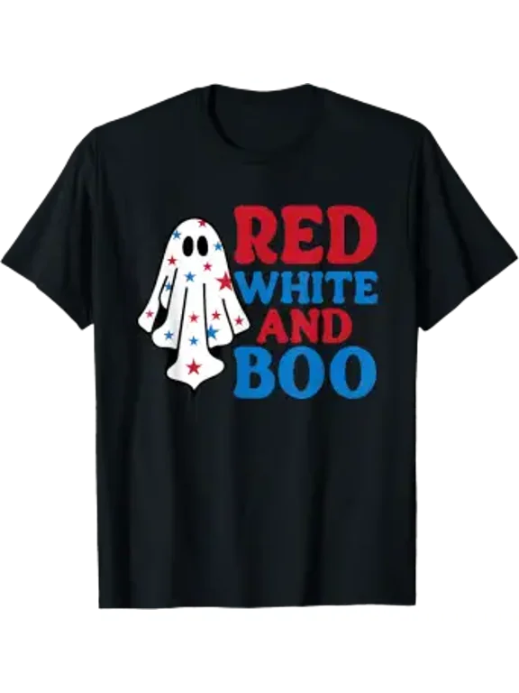 Ghost Red White And Boo USA 4th Of July Halloween Holiday T-Shirt, Size S-5XL