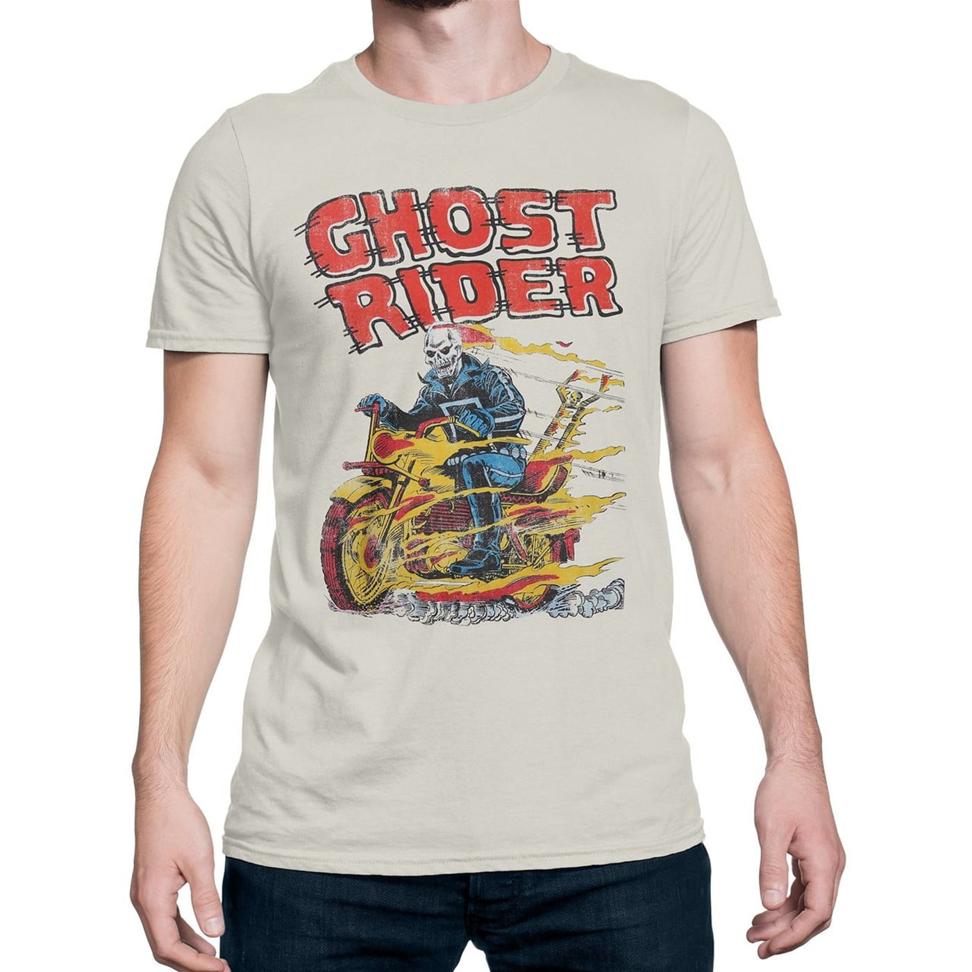 Ghost Rider Mens T-Shirt - Old School Flaming Ghost Rider Distressed ...