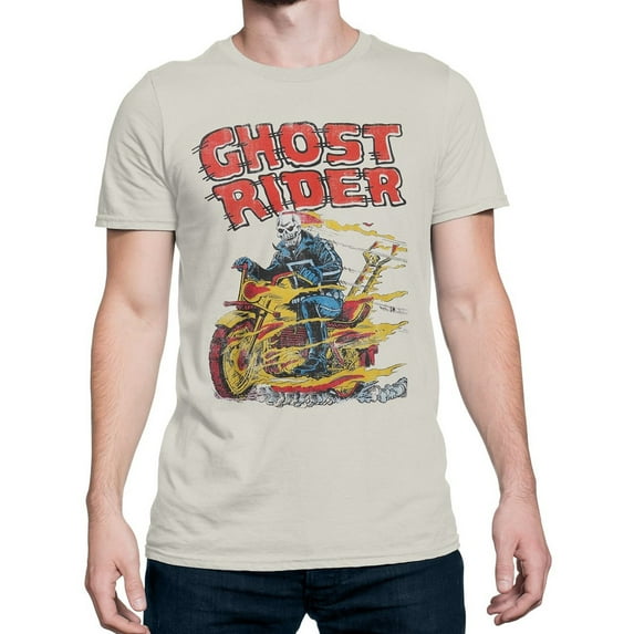 Ghost Rider Mens T-Shirt - Old School Flaming Ghost Rider Distressed Image (Small)
