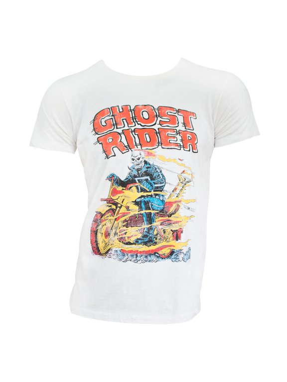 Mens T-Shirt - Old School Flaming Ghost Rider Distressed Image (XX-Large)