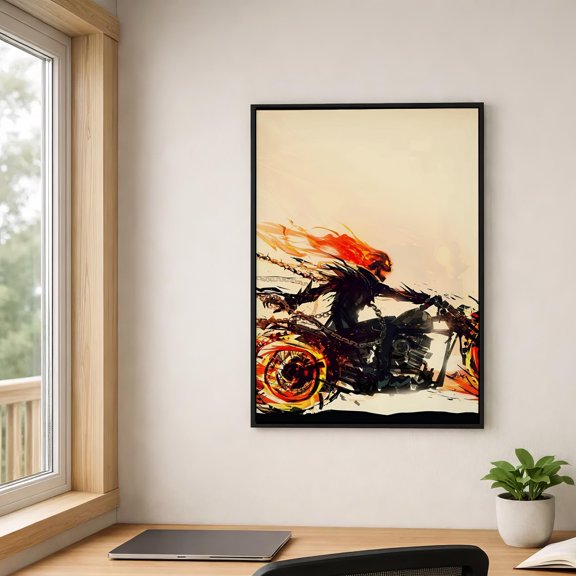 Ghost Rider Poster - Flaming Motorcycle Marvel Art Print Dark Superhero Wall Decor Ghost Rider Fan Poster