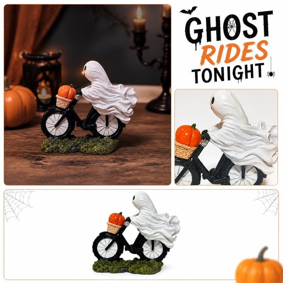 Ghost Riding on Bikes Halloween Pumpkin Decor,Spooky Ghost Figurine Decor for Bookshelf, Terrace, Bedroom, Tabletop