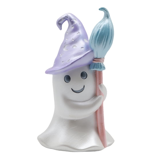 Ghost Sculpture, Cute Halloween Statue Ornaments, Holding Pumpkin Broom Halloween Ghost Figurines, Home Decor Accent for Bookshelf, Terrace, Bedroom, Tabletop