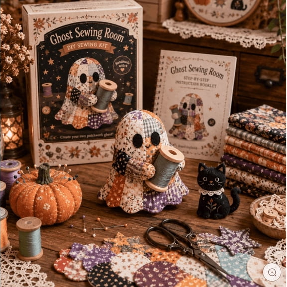 Ghost Sewing Room DIY Patchwork Ghost Craft Kit - Halloween Sewing & Quilting Project for Adults and Teens - Includes Fabric, Thread, Instructions