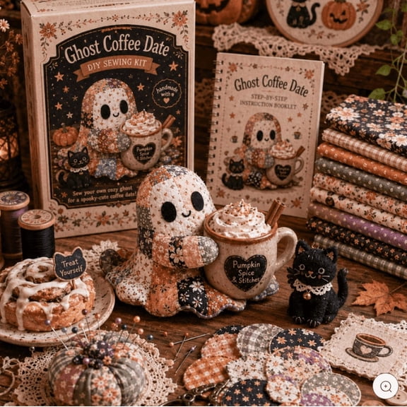 Ghost Sewing Room DIY Patchwork Ghost Craft Kit - Halloween Sewing & Quilting Project for Adults and Teens - Includes Fabric, Thread, Instructions