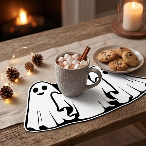 Ghost Shape Non-Slip Placemats - Halloween Cartoon Table Mats, Heat Resistant Dining Mat for Kitchen Party Decor, Easy Clean Reusable