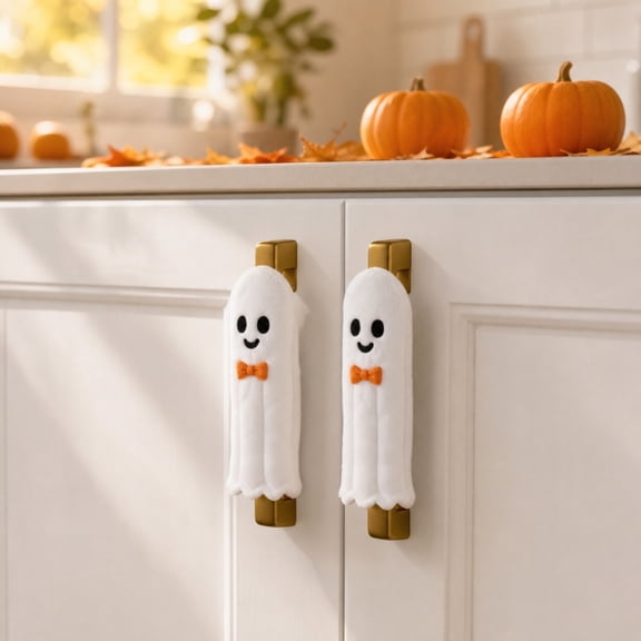 Ghost Shaped Cabinet Knob Covers, White Halloween Decor for Kitchen Cabinets, Bathroom Vanities, Dressers, 2-Pack