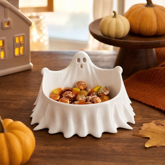 Ghost Shaped Candy Bowl Halloween Serving Dish for Snack Treat Jewelry Storage Desktop Tabletop Holiday Party Decoration