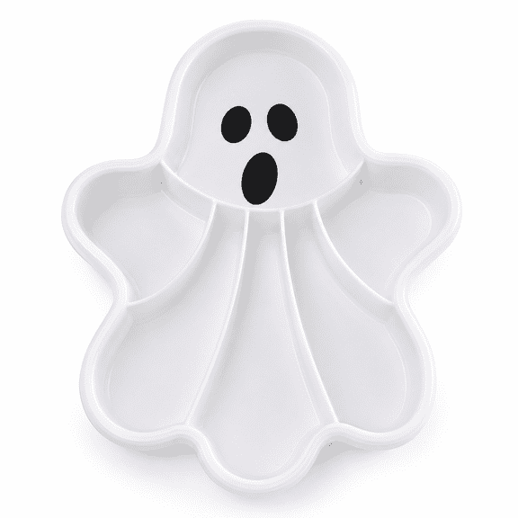 Ghost Shaped Candy Snack Tray, White Plastic Halloween Serving Platter with Divided Compartments for Candy, Cookies, Chips, Nuts, Summerween Party Table Decor
