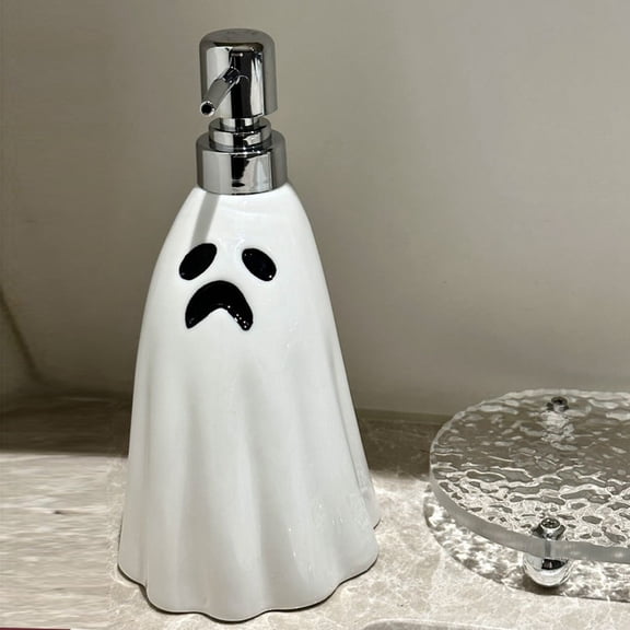 Ghost Shaped Ceramic Soap Dispenser 380ml Creepy Design for Bathroom and Kitchen Countertop