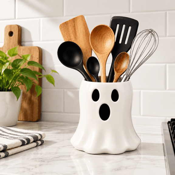 Ghost Shaped Kitchen Utensil Holder, Cute Spooky Countertop Organizer