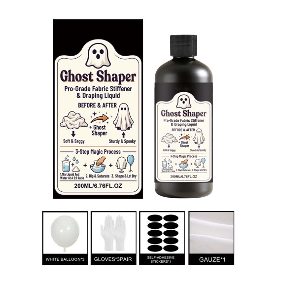 Ghost Shaper Fabric Stiffener Draping Liquid Kit with Gauze Balloons Gloves and Stickers DIY Spooky Ghost Decorations Supply, 6.8oz