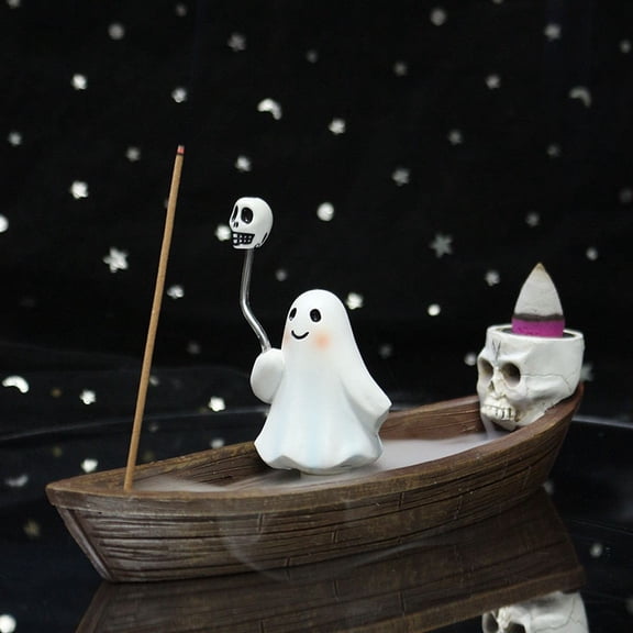 Ghost Ship Backflow Incense Burner Gothic Halloween Spooky Incense Censer Resin Decor For Home Tea Room Bathroom 1 Pack