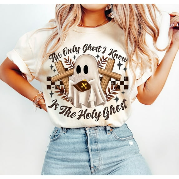 The Only Ghost Shirt, I Know Is The Holy Ghost Shirt, Retro Halloween Shirt, Cute Ghost Shirt, Ghost Reading the Bible Shirt, Christian Halloween Shirt