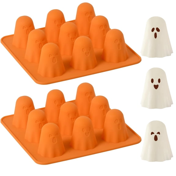 Ghost Silicone Molds 2 Packs Non-Stick 3D Chocolate Molds 9-Cavity Cute Ghost Mold for Jelly Gummy Candy Pudding Ice Cube Resin Cake Halloween Party Decorations