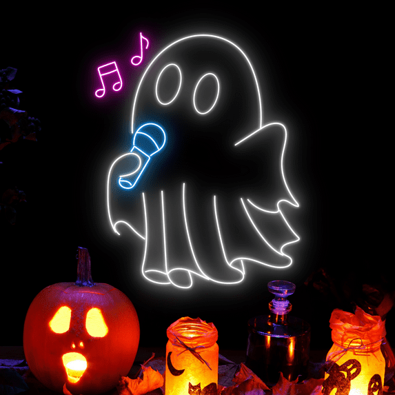 Ghost Sing A Song Neon Sign, Club Studio Halloween Décor