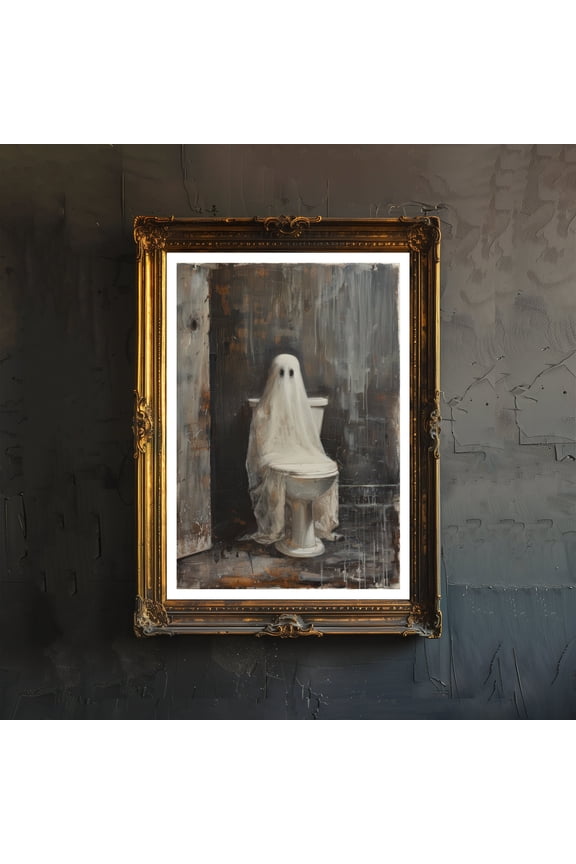 Ghost Sitting on a Toilet Poster Spooky Art Dark Academia Gothic Decor Whimsical Haunted Illustration Vintage Halloween Poster Rustic