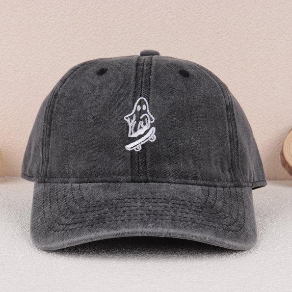Ghost Skateboard Embroidery Washed Baseball Cap, Perfect Gift For Skateboard Lovers