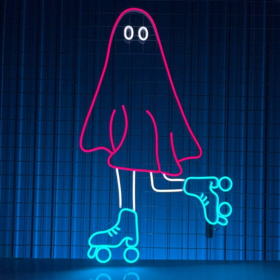 Ghost Skating Neon Sign, Cool Ghost Halloween party Décor