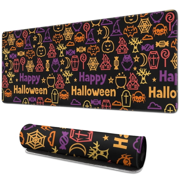 Ghost Skull Pumpkin Halloween Large Mouse Pad Non-Slip Rubber Base, Enhanced Gaming Experience for Gamers, Perfect for Laptop, Office & Home, 31.5 x 11.8 inches
