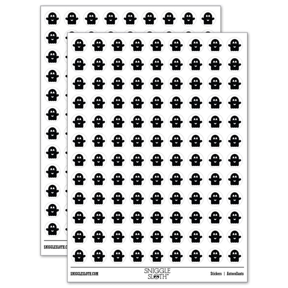 Ghost Smiling Halloween 200+ Round Stickers - White - Gloss Finish - 0.50" Size