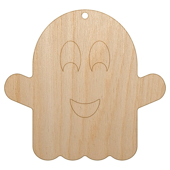 Ghost Smiling Halloween Wood Holiday Christmas Tree Ornament Unfinished DIY Pre-Drilled Craft