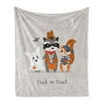 thumbnail image 1 of Ghost Soft Flannel Fleece Blanket, Trick or Treat Words with Happy Forest Animals on Halloween Costumes Moon and Stars, Cozy Plush for Indoor and Outdoor Use, 50" x 70", Multicolor, by Ambesonne, 1 of 5