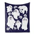 thumbnail image 1 of Ghost Soft Flannel Fleece Throw Blanket, Scary Ghost Characters Drawn in Cartoon Style with Boo Texts Pattern, Cozy Plush for Indoor and Outdoor Use, 50" x 70", Dried Rose Indigo, by Ambesonne, 1 of 5