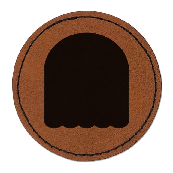 Ghost Solid Halloween 2.5" Faux Leather Round Engraved Iron-On Patch - Brown