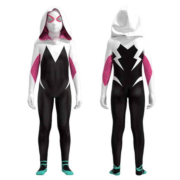 Ghost Spide Cosplay Costume Superhero Hooded Jumpsuit with Mask Set Halloween Stage Performance Outfit Graphic Web Bodysuit Anime Comic Masquerade Dress Up Suit