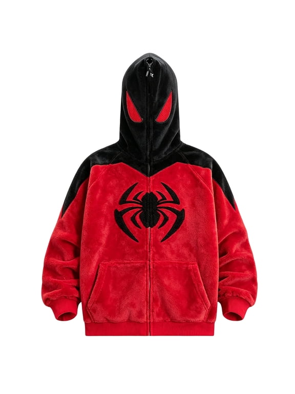Ghost Spider Costume Spider Costume Adult Zip Hoodie Chenille Embroidered Streetwear Jacket Casual Unisex Fit Long Sleeve Casual Top for Events Fashion Hoodie