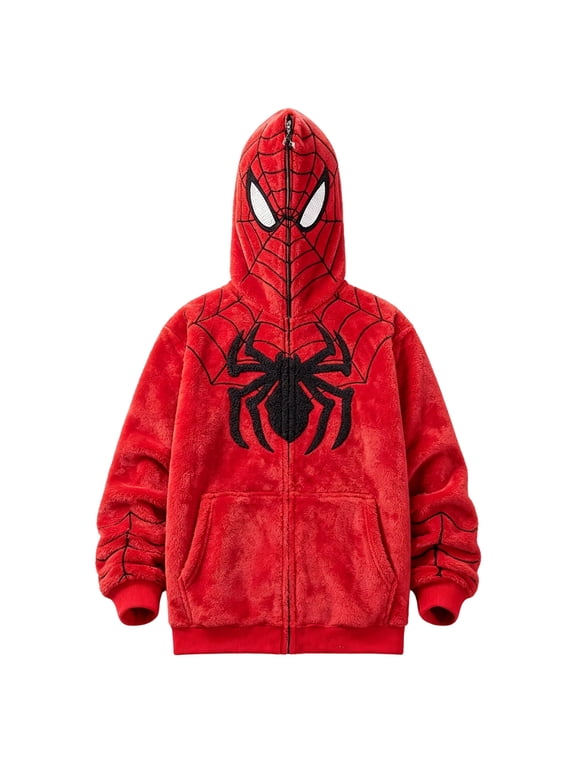 Ghost Spider Costume Spider Costume Adult Zip Hoodie Chenille Embroidered Streetwear Jacket Casual Unisex Fit Long Sleeve Casual Top for Events Fashion Hoodie
