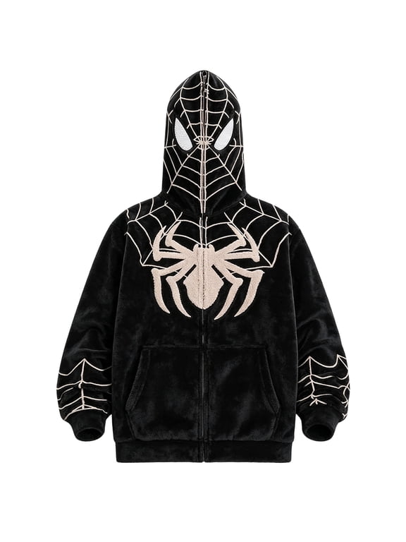 Ghost Spider Costume Spider Costume Adult Zip Hoodie Chenille Embroidered Streetwear Jacket Casual Unisex Fit Long Sleeve Casual Top for Events Fashion Hoodie