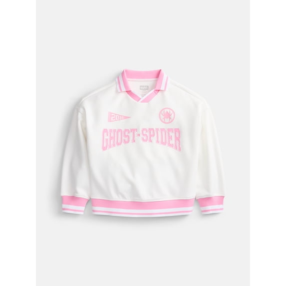 Ghost-Spider Girls' Collared Graphic Sweatshirt with Long Sleeves, Sizes 4-12