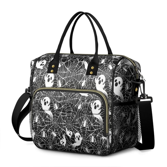 Ghost and Spider Web Halloween Pattern Womens Lunch Box for Work,Insulated Large Lunch Bag for Tween and Teen,Loncheras Para Mujer,Leakproof Adult Lunch Bag for Work,Beach,Travel,Picnic,Camping