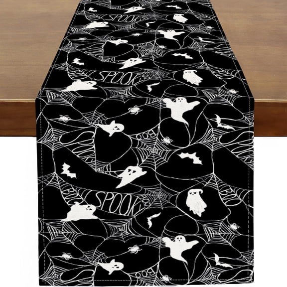 Ghost Spider Web Halloween Table Runner 13x48 Inch, Spooky Boo Runner for Table Kitchen Dinning Decor Fall Holiday Halloween Party Decoration