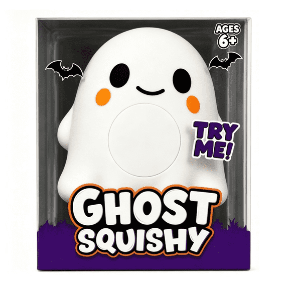 Ghost Squishy, Cute White Smiling Ghost Fidget Squeeze Ball, Stress Relief Toy