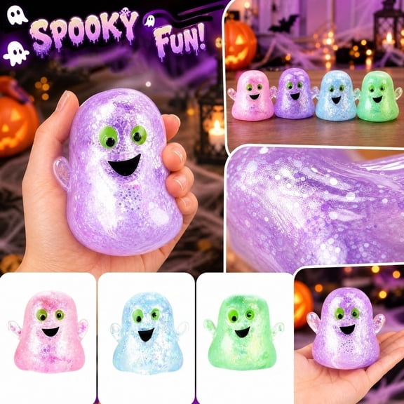 Ghost Squishy Glitter Halloween Spooky Ghost Squeeze Stress Ball Cute Slow Rising Anxiety Relief Sensory Fidget Tool Realistic Giant Halloween Squishies Dough Clay for Home Office Adults