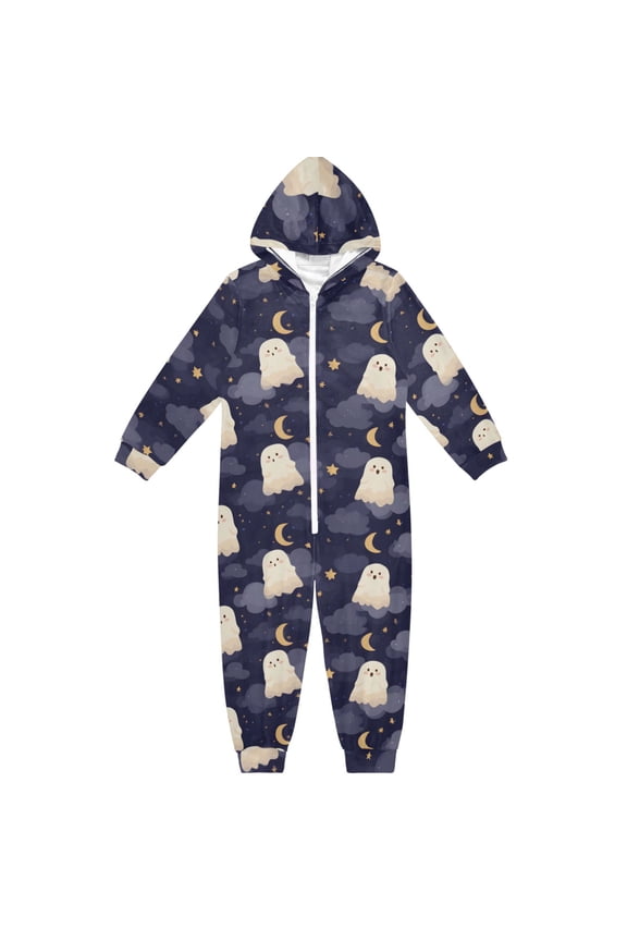 Ghost Star Moon One Piece Pajamas Soft Jumpsuit Cozy Sleep and Play Romper Zipper and Pockets 12-13Y