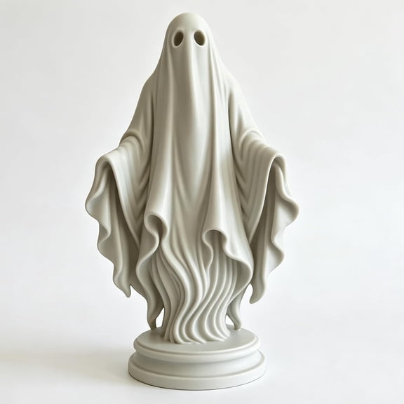 Ghost Statue - White Ghost Statue for Halloween Decor, Resin Spooky Specter Figurine with Flowing Robe & Base, Perfect for Mantel, Shelf, Desk, Party Centerpiece, Haunted House Ornament (White)