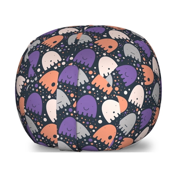 Ghost Storage Toy Bag Chair, Pattern of Colorful Ghost for a Holiday Halloween Spooky and Funny Among Dots, Stuffed Animal Organizer Washable Bag, Large Size, Multicolor, by Ambesonne