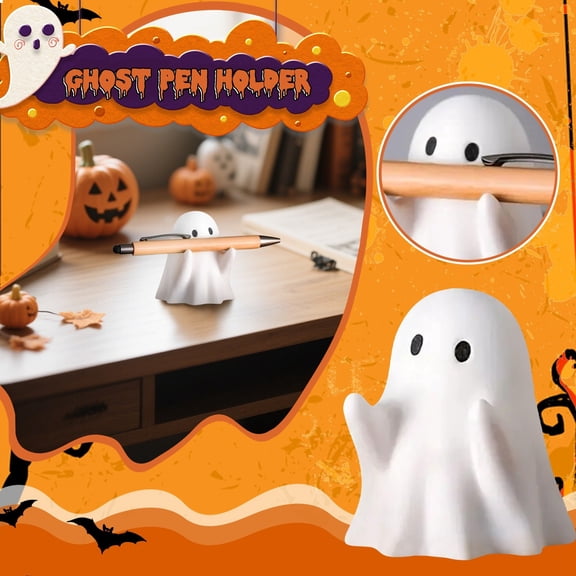 Ghost Stress Relief Decor – Spooky Ghost Statue Pen Holder, Relieve Stress Ghost for Halloween, Christmas, Birthday, or Funny Coworker Gifts