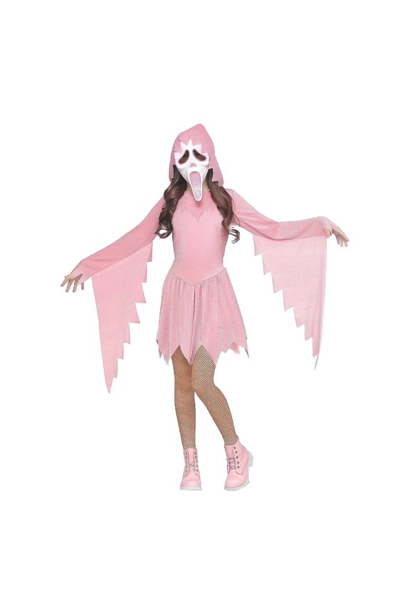 Ghost Suit Scream Ghost Face Halloween Aldult Costume Pink Dress Set Includes Mask And Suit