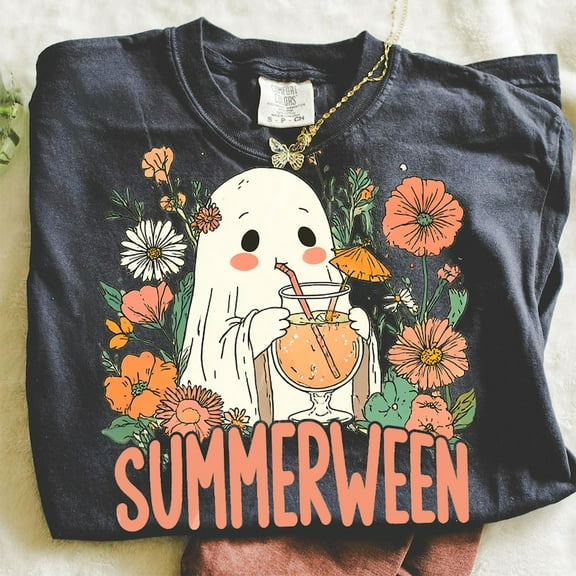 Ghost Summer Halloween Shirt, Funny Retro Halloween Cocktail Tee, Vintage Summer Halloween Shirt, Cute Summer Fall Party Shirt for Women
