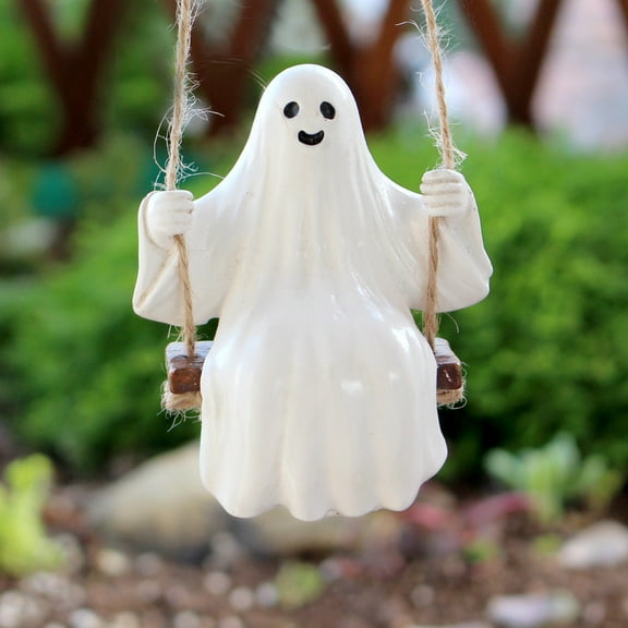 Ghost On A Swing,Ghost Decor,Halloween Decoration Swinging Shadows: Ghost on A Tree Swing,Hanging Resin Ghosts Indoor and Outdoor Decorations for Patio Lawn(1pc 3in)