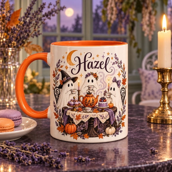 Ghost Tea Party Pumpkin Teapot Ceramic Coffee Mug Halloween Host Gift