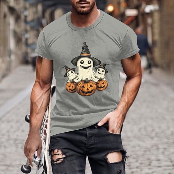 Ghost Tees for Men Halloween Costumes Pumpkin Fashion Holiday T Shirts Short Sleeve Crewneck Tops Going Out Outfits Funny Pullover Tshirts, S-5XL